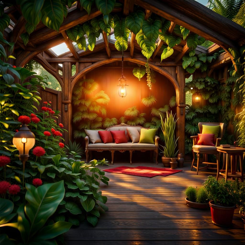 Hyperrealistic Exotic Garden with Volumetric Lighting