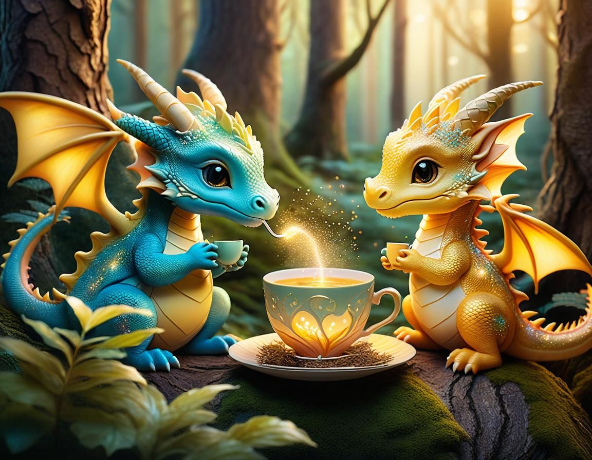 Chibi Dragon's Tea Party in Magical Forest