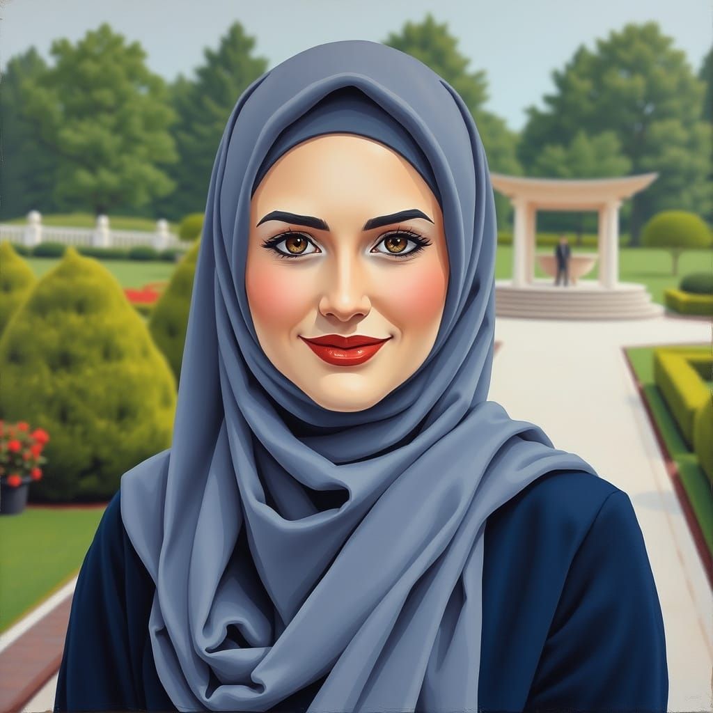 Elegant Hijabi Woman in Minimalist Garden Painting