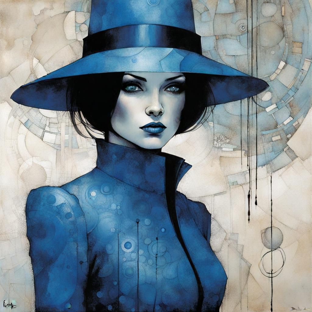 Woman in Blue: Dark Surrealist Art