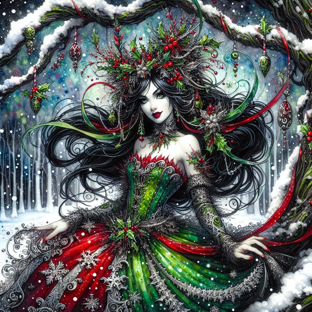 Vibrant Gothic Fairy Adorns Winter Wonderland