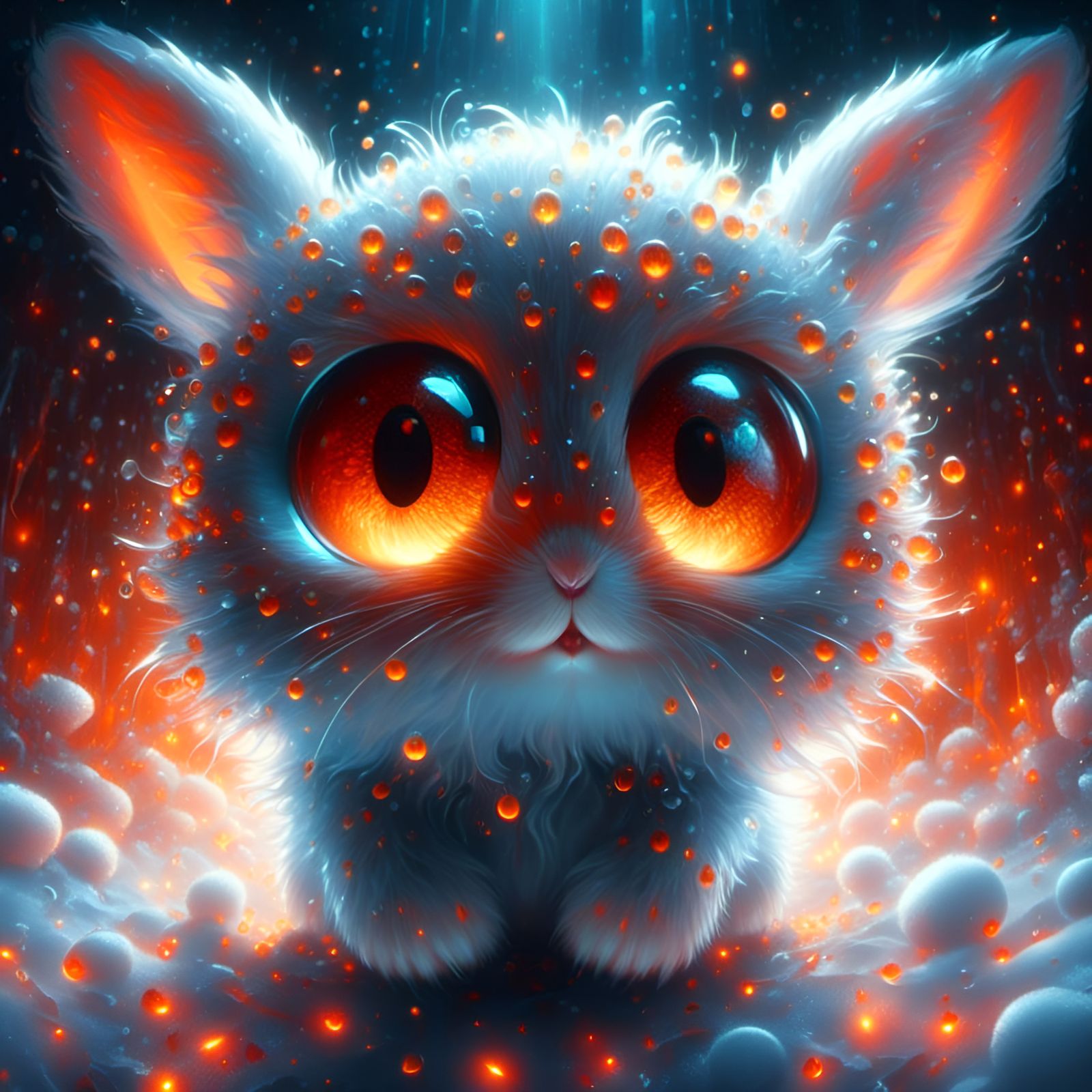 Fluffy Bunny with Bioluminescent Glow, Digital Art