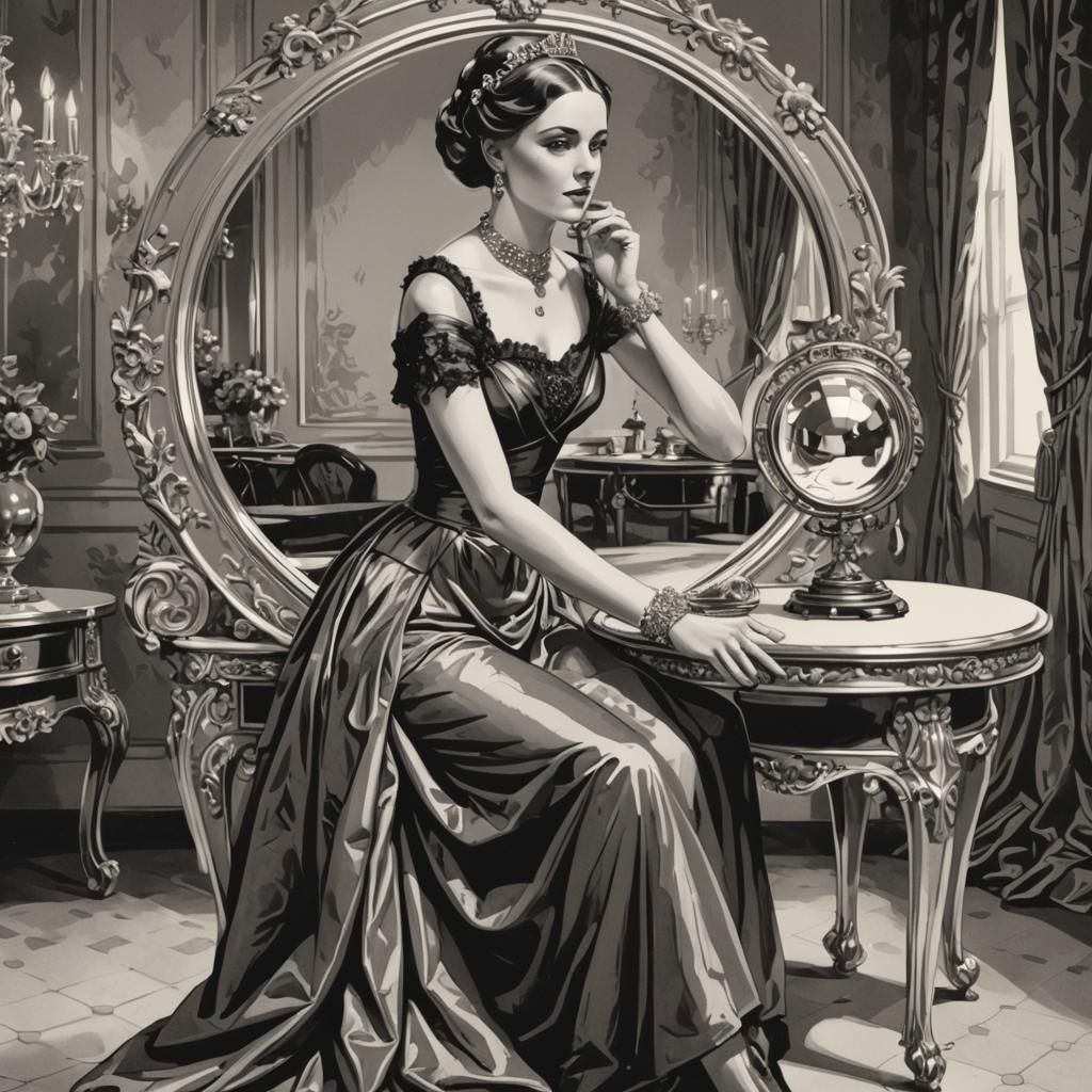 Woman in Republic Dress Prepares for Ball: Vector Image