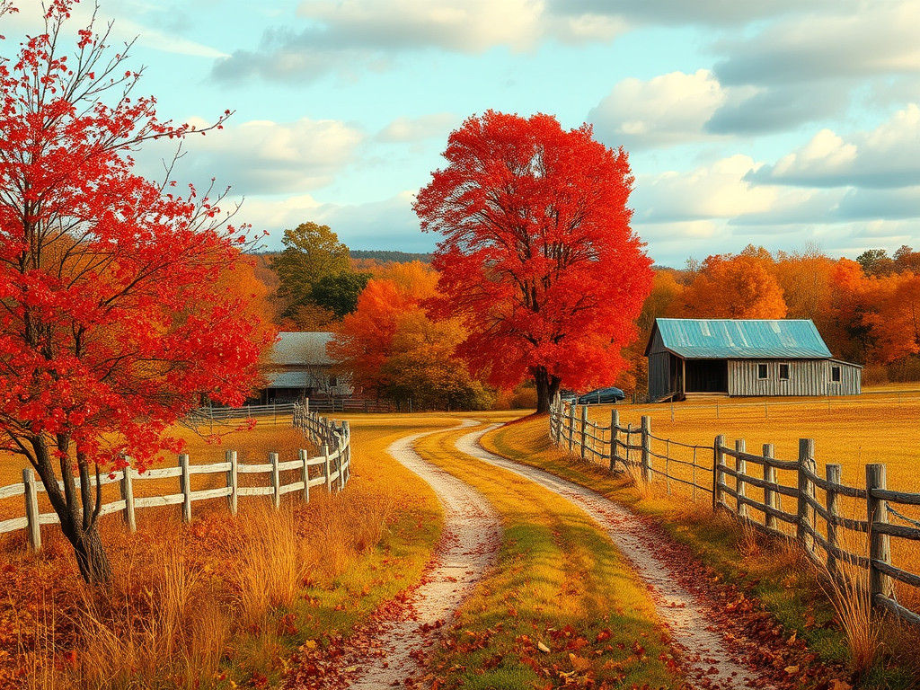 Red Autumn Countryside: A Colorful Landscape