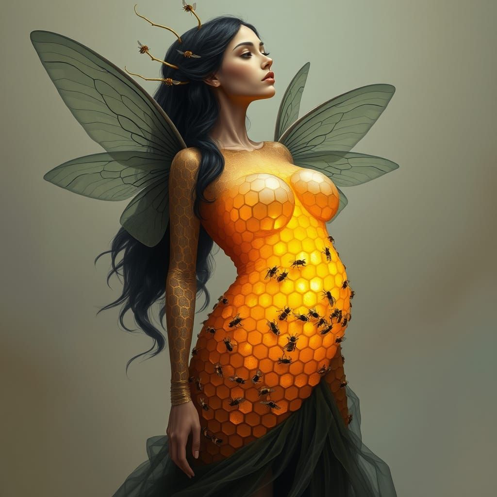 Majestic Biomechanical Queen with Honeycomb Glass Body and D...