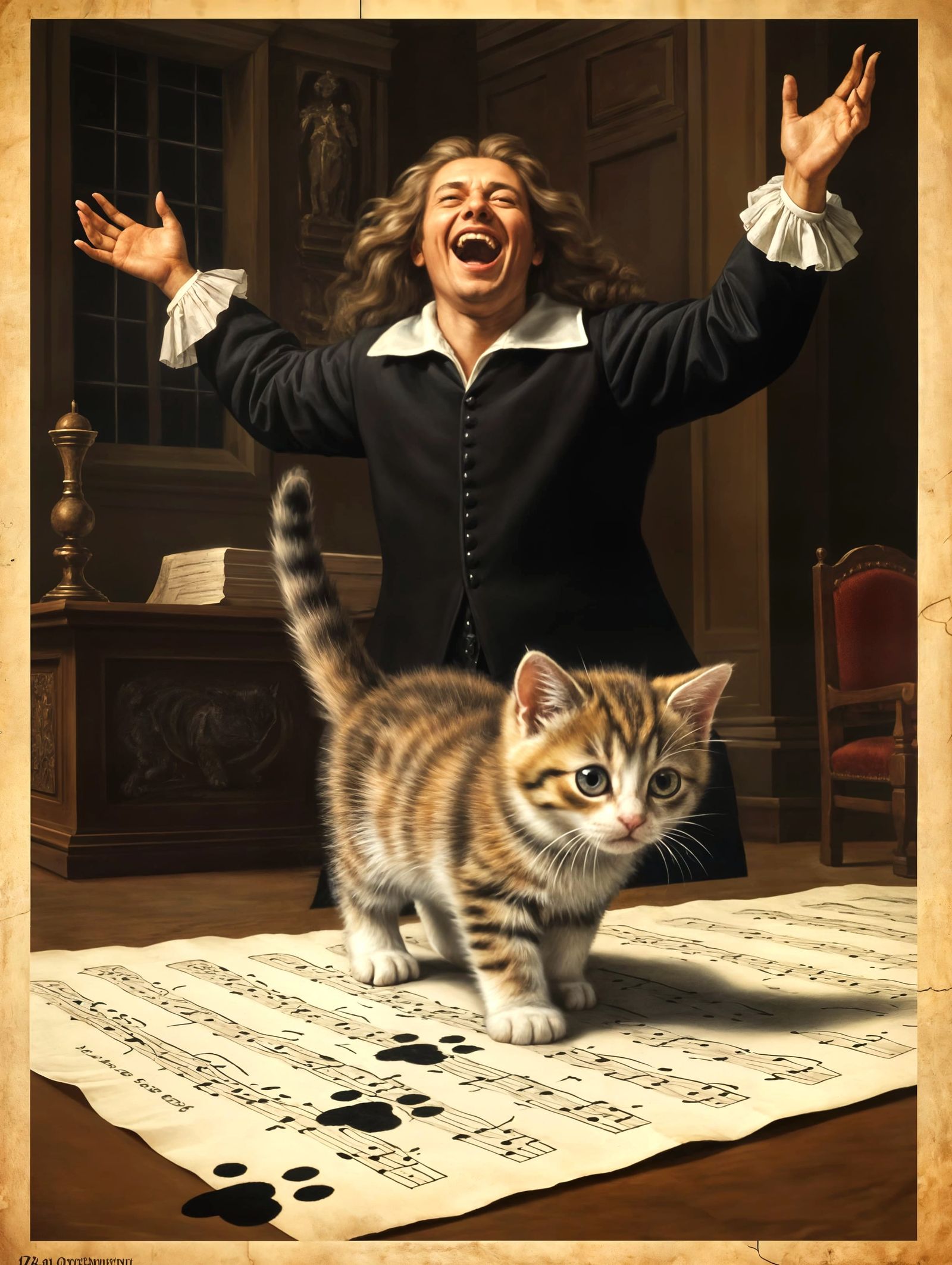 Cute Kitten Leaves Musical Pawprints in Renaissance Conserva...