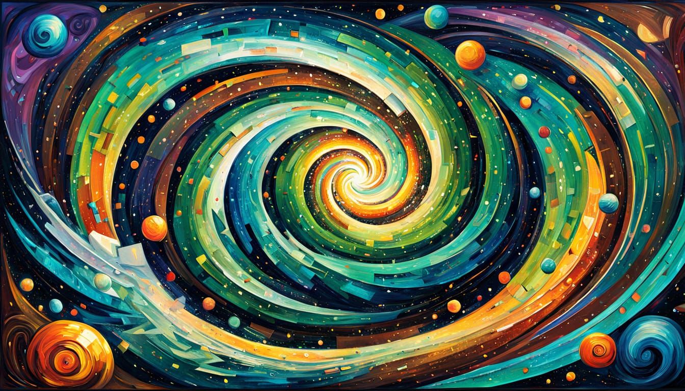 Iridescent Stars Swirl in Steampunk Cosmic Illustration