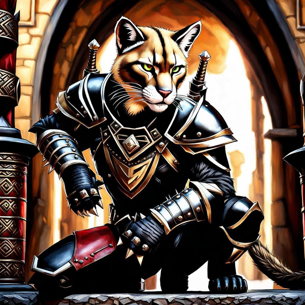 Armored Tabaxi Beastmaster with Cougar Companion