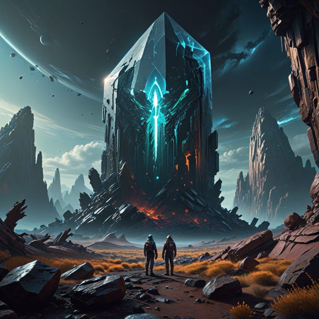 Cosmic Horror Masterpiece: Alien Crystal Monolith in Desolat...