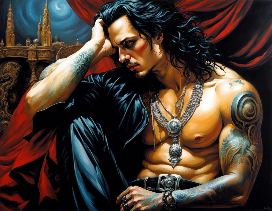 Melancholic Gothic Man in Impasto Style