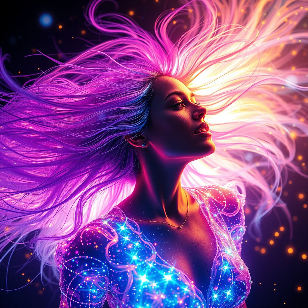 Ethereal Goddess Radiates Vibrant Light and Cosmic Energy