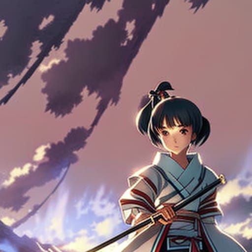 Anime Samurai with Katana in Studio Ghibli Style