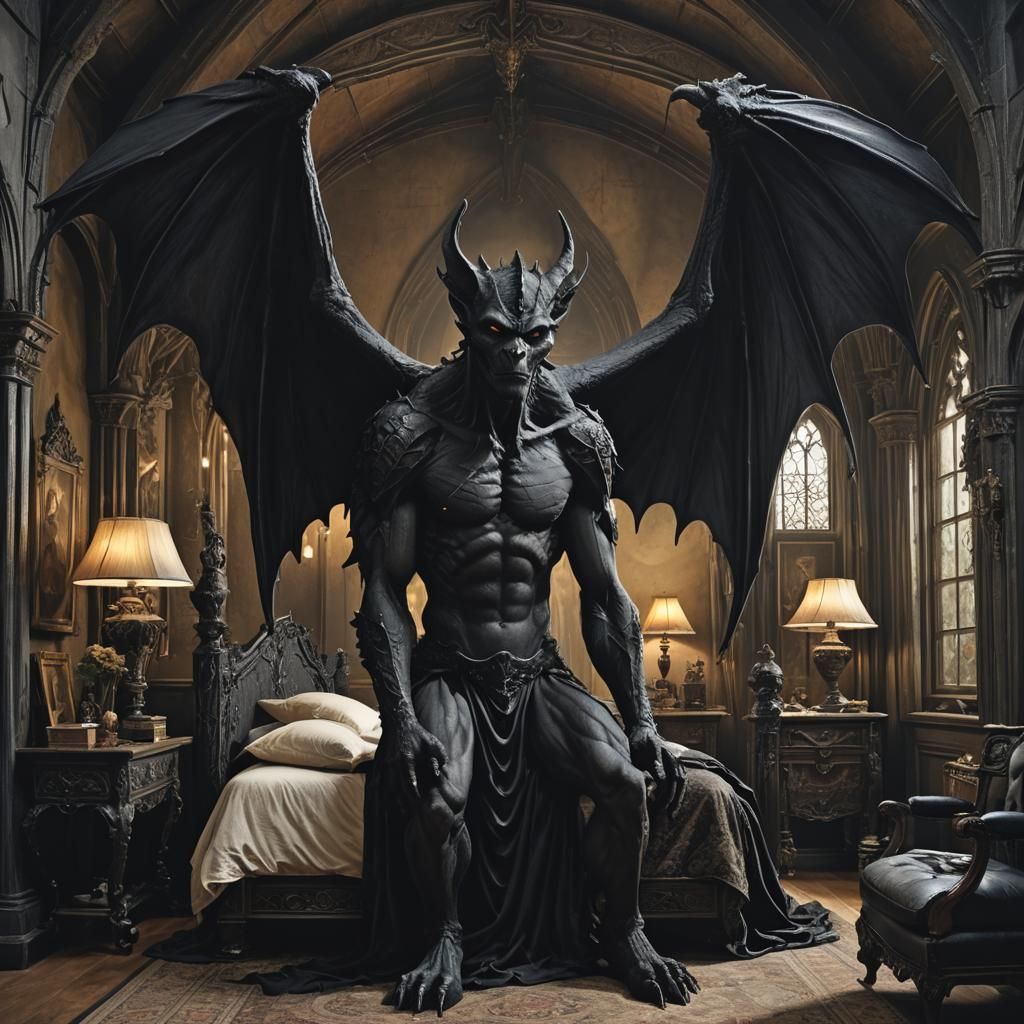 Gothic Gargoyle Awakens in Master Bedroom
