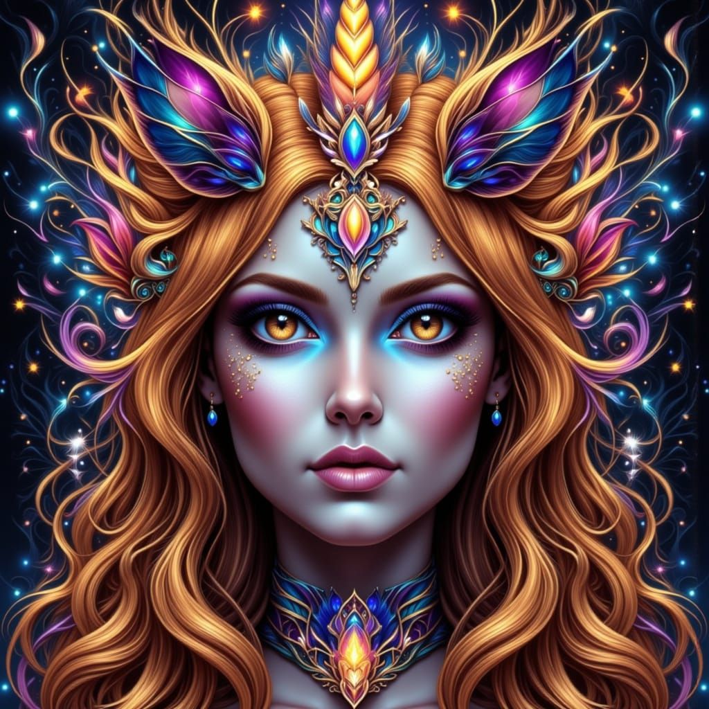 Ethereal Unicorn Woman in Art Nouveau Style