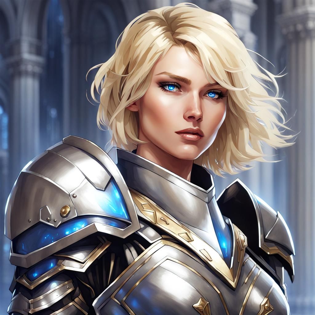 Hyperdetailed Paladin Woman in Silver Armor