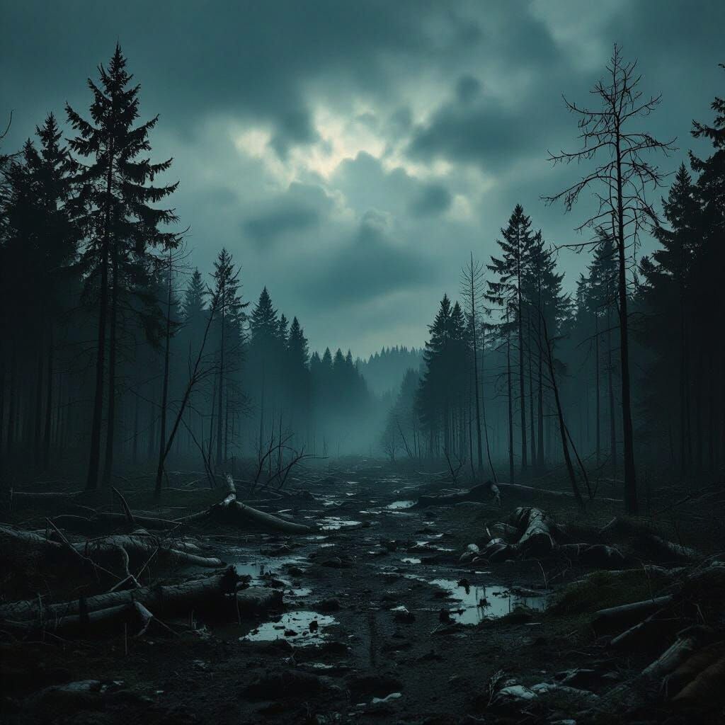 Polluted Forest Landscape with Oppressive Sky