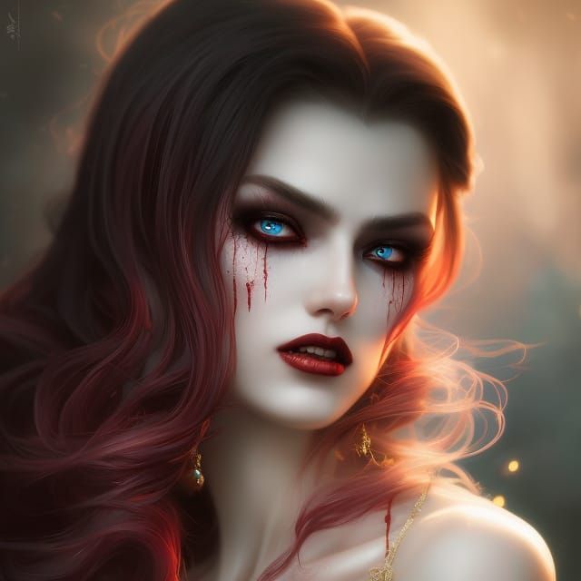 Blood Vampire Woman in Dark Fantasy Art Style
