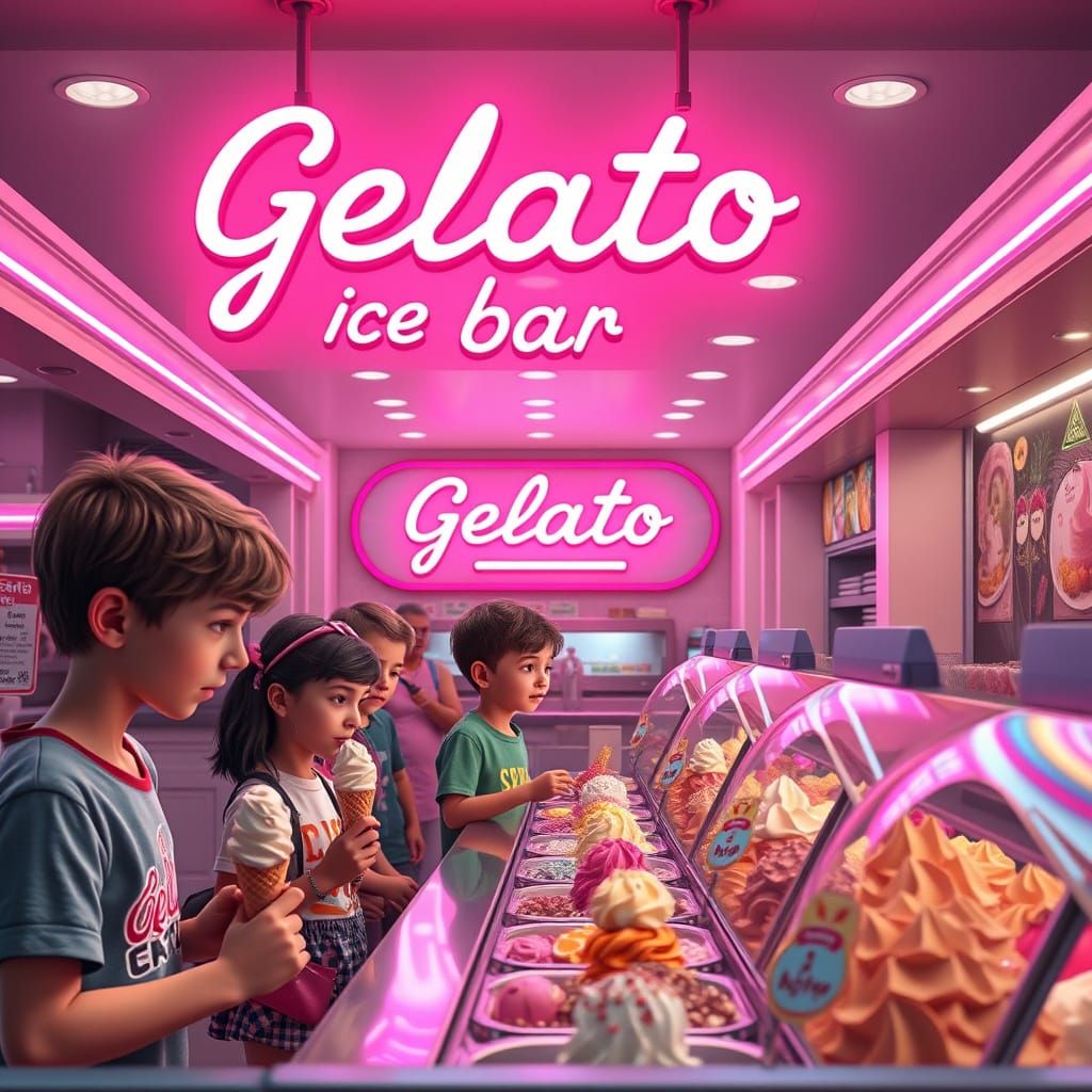 Vibrant Gelato Ice Cream Bar in Digital Matte Painting Style