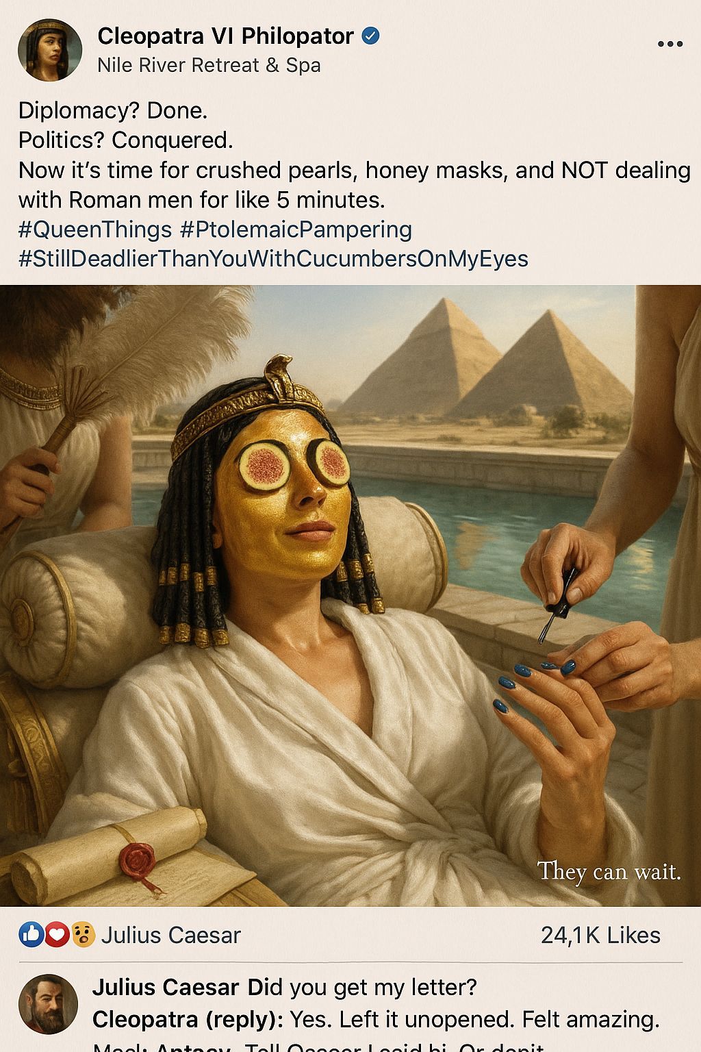 Cleopatra's Nile Retreat: A Realistic Spa Selfie