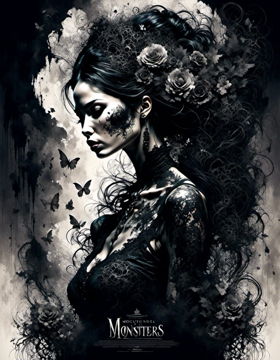 Gothic Lady Surrounded by Monsters in Movie Poster