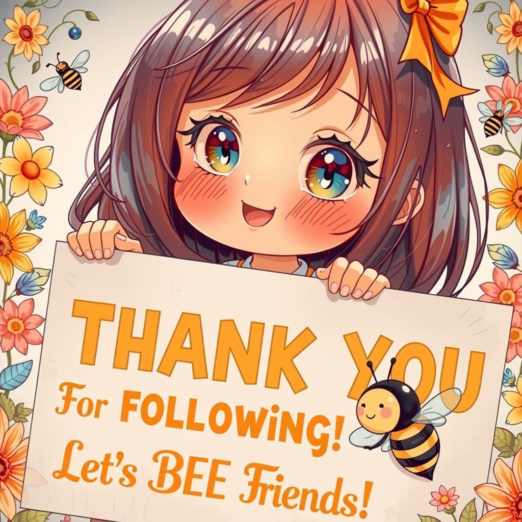 Whimsical Bee Girl with Bright Yellow Ribbon and Adorable Ex...