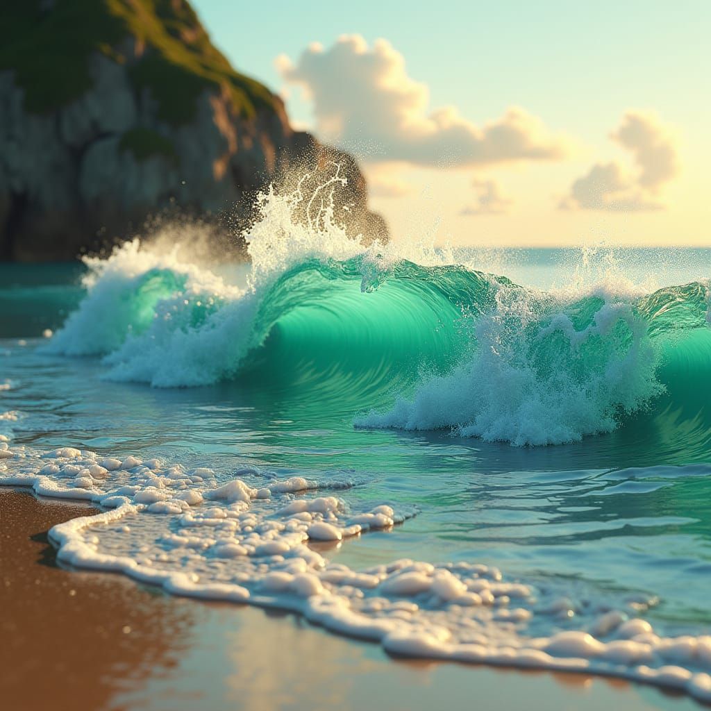 Serene Turquoise Beach Scene in Hyperrealistic Style