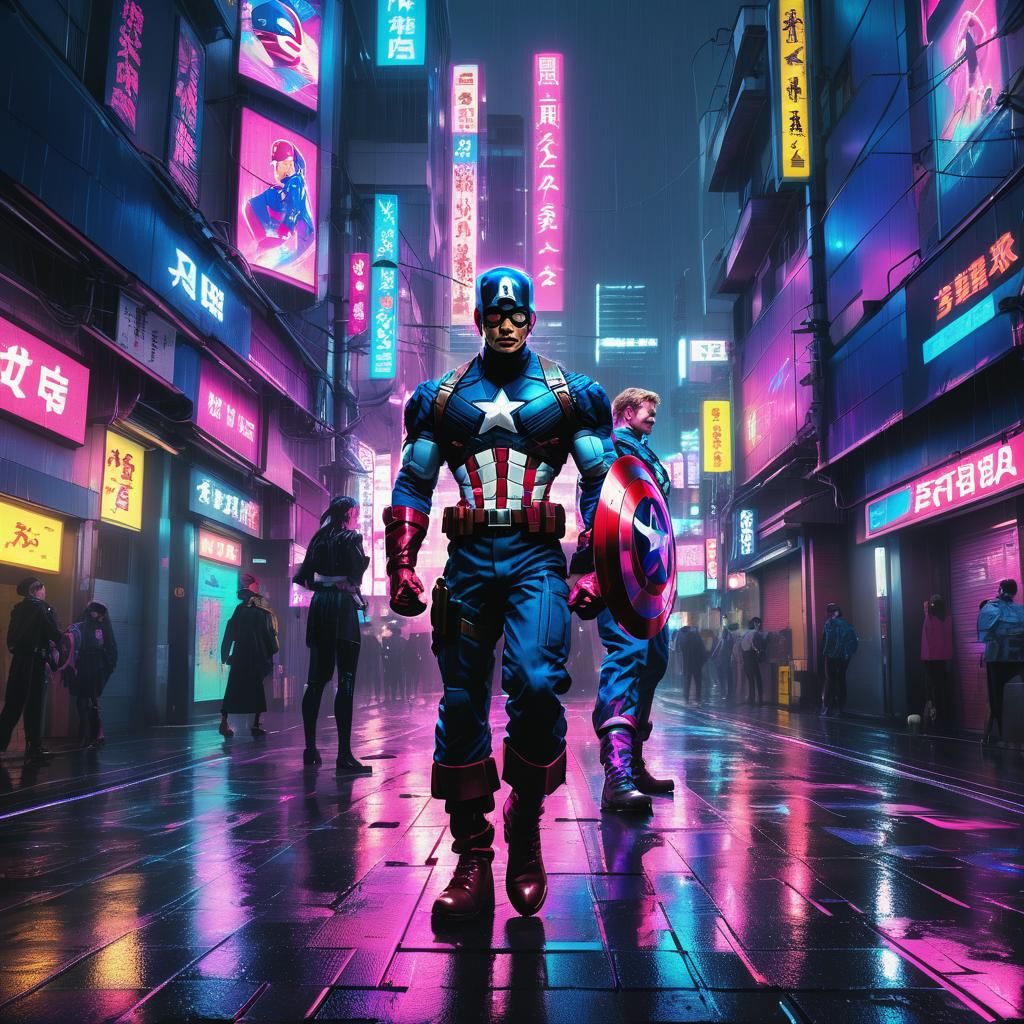 Captain America vs Akuma: Neon Tokyo Showdown