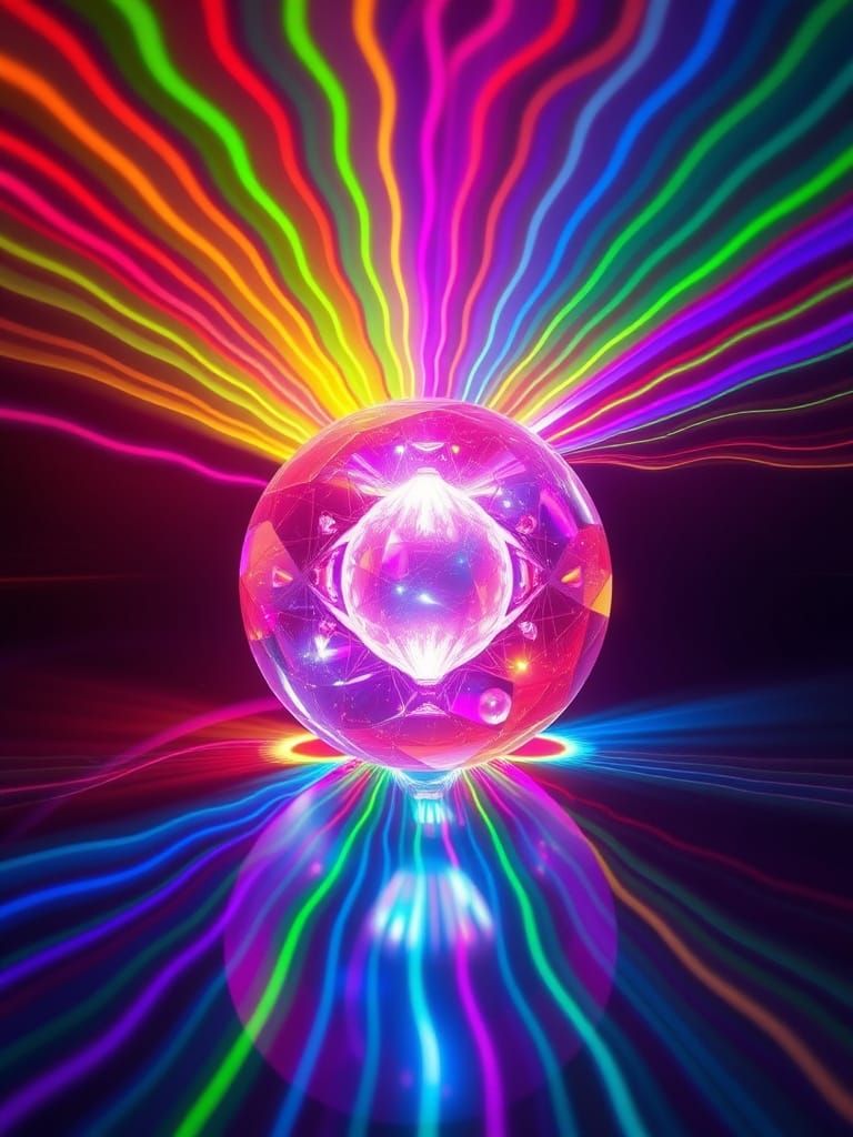 Radiant Crystal Spheres with Rainbow Laser Beams