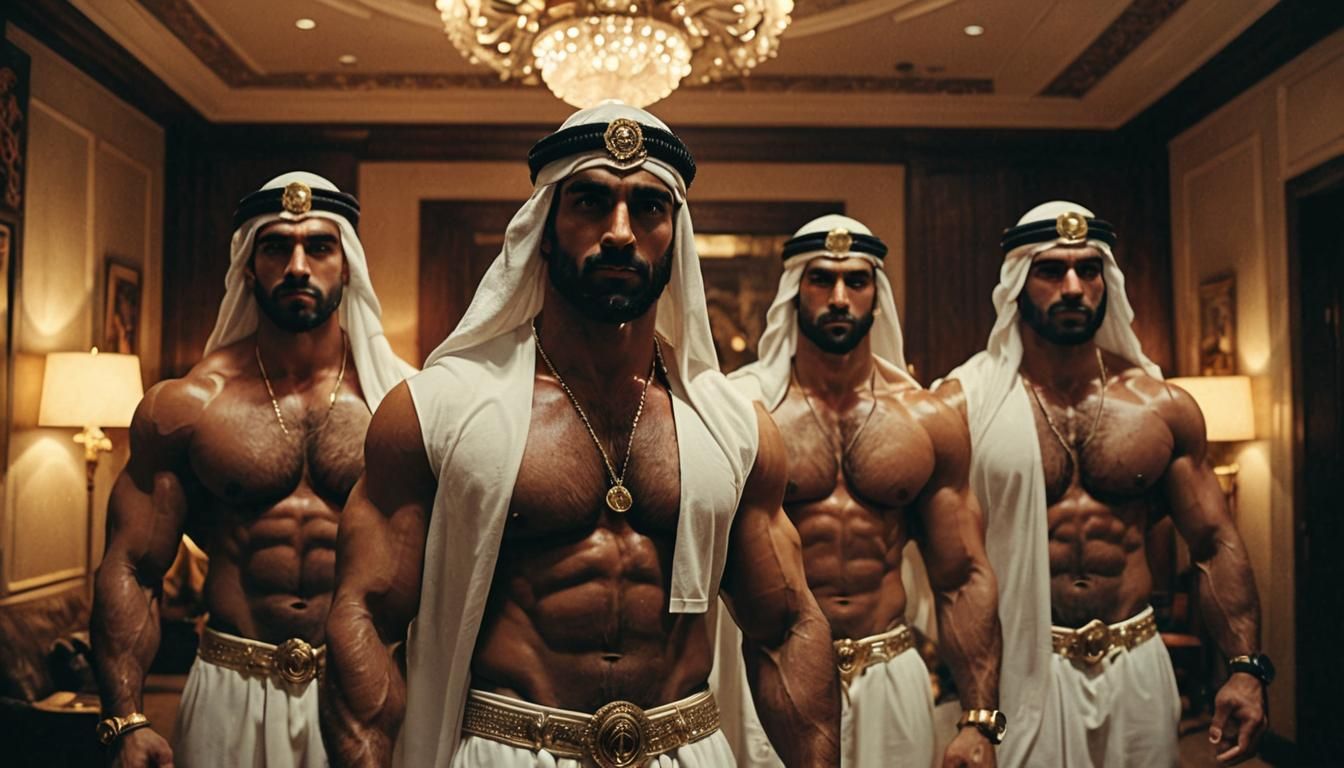 Muscular Middle Eastern Men in Opulent Setting