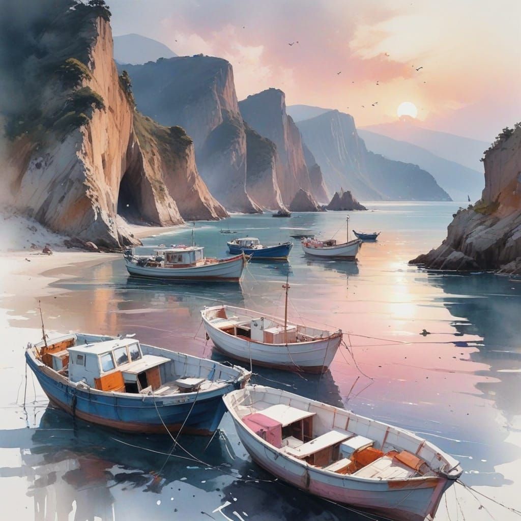 Cobalt Fishing Port in Neo-Impressionist Style