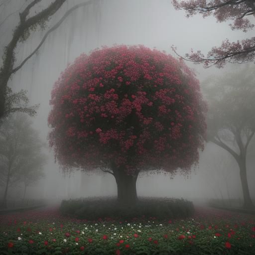 Rose Garden in Misty Rain: Digital Matte Painting