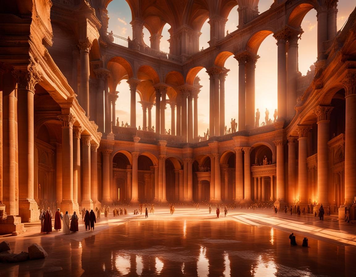 Vast Roman Basilica Interior at Magic Hour
