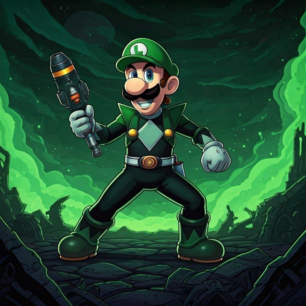Evil Luigi as Gritty Comic Book Power Ranger