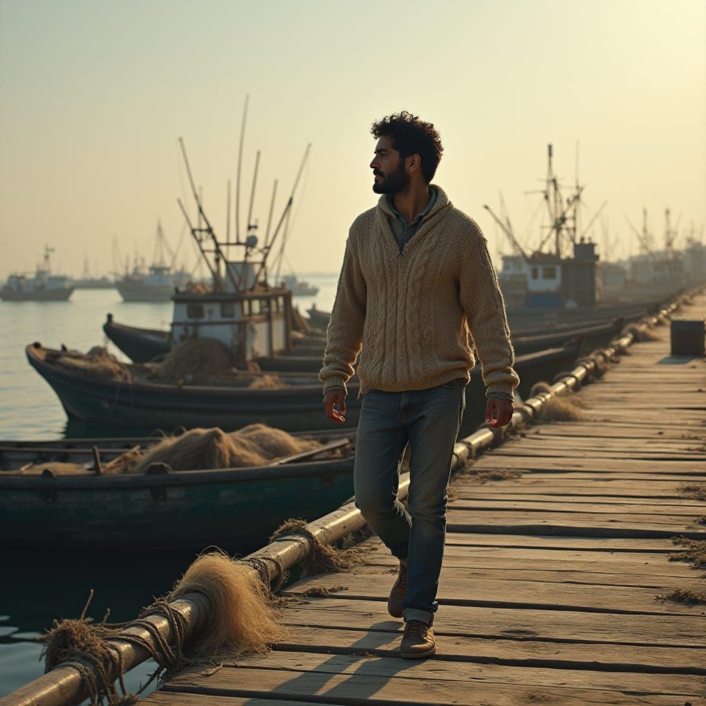 Hyper-Realistic Portrait on Pier in Photorealist Style