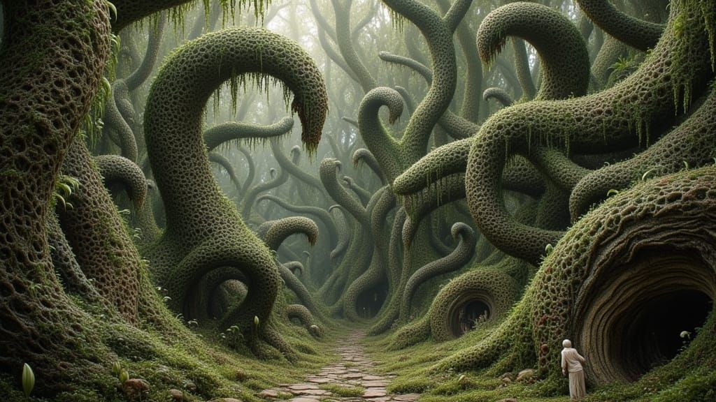 Surreal Hedge Garden of Stonefolk and Whispering Thorns