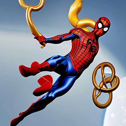 Spiderman and Pretzelman's Space Adventure as Digital Art