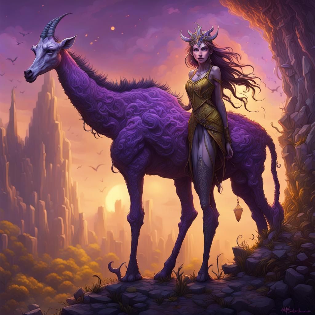 Girl on Giraffe: Dark Fantasy Concept Art