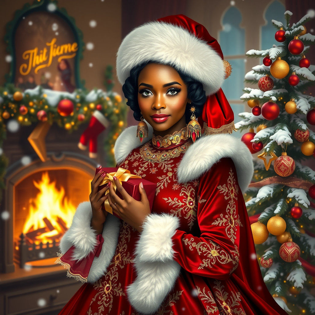 Black Santa Claus in Opulent Christmas Scene