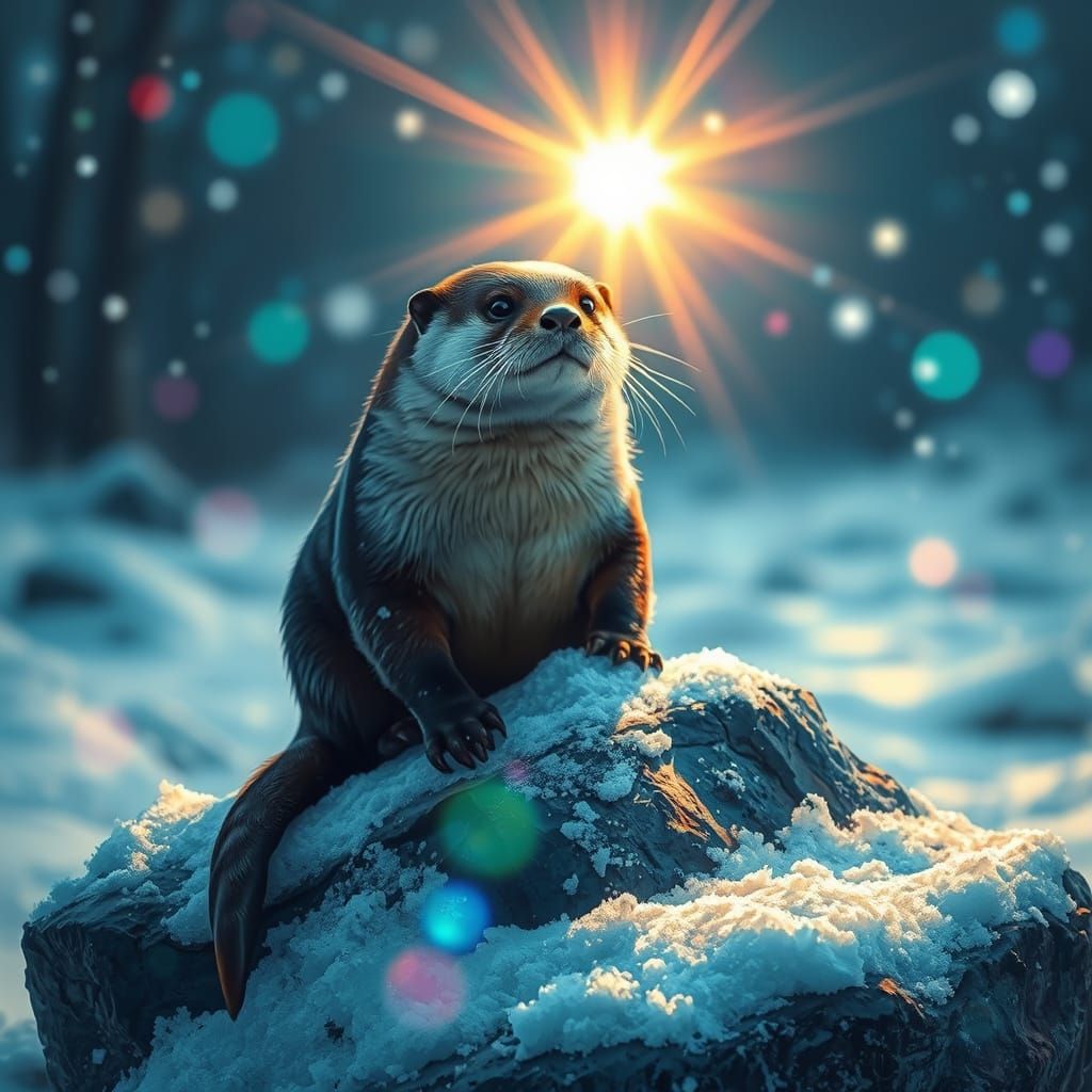 Winter Wonderland Otter in Vibrant Surrealism