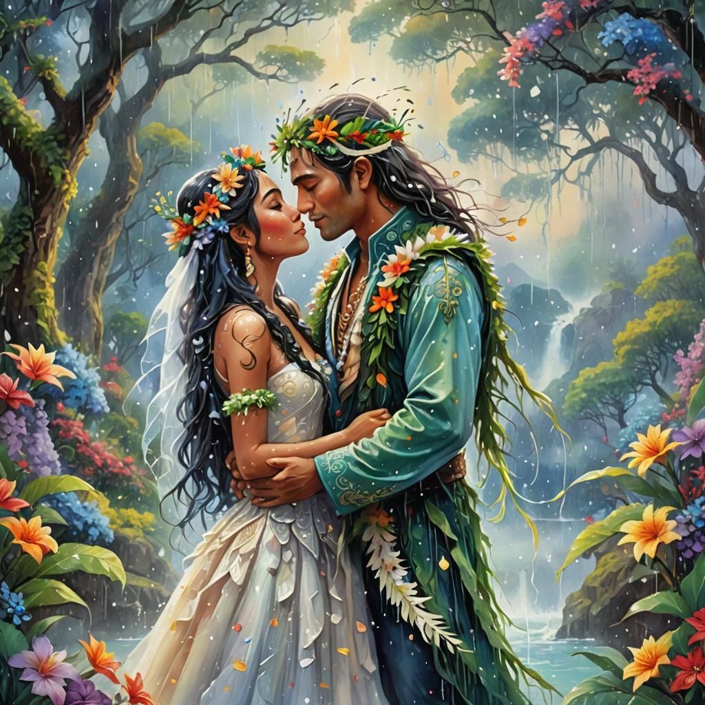 Polynesian Elf Wedding in Watercolor Style