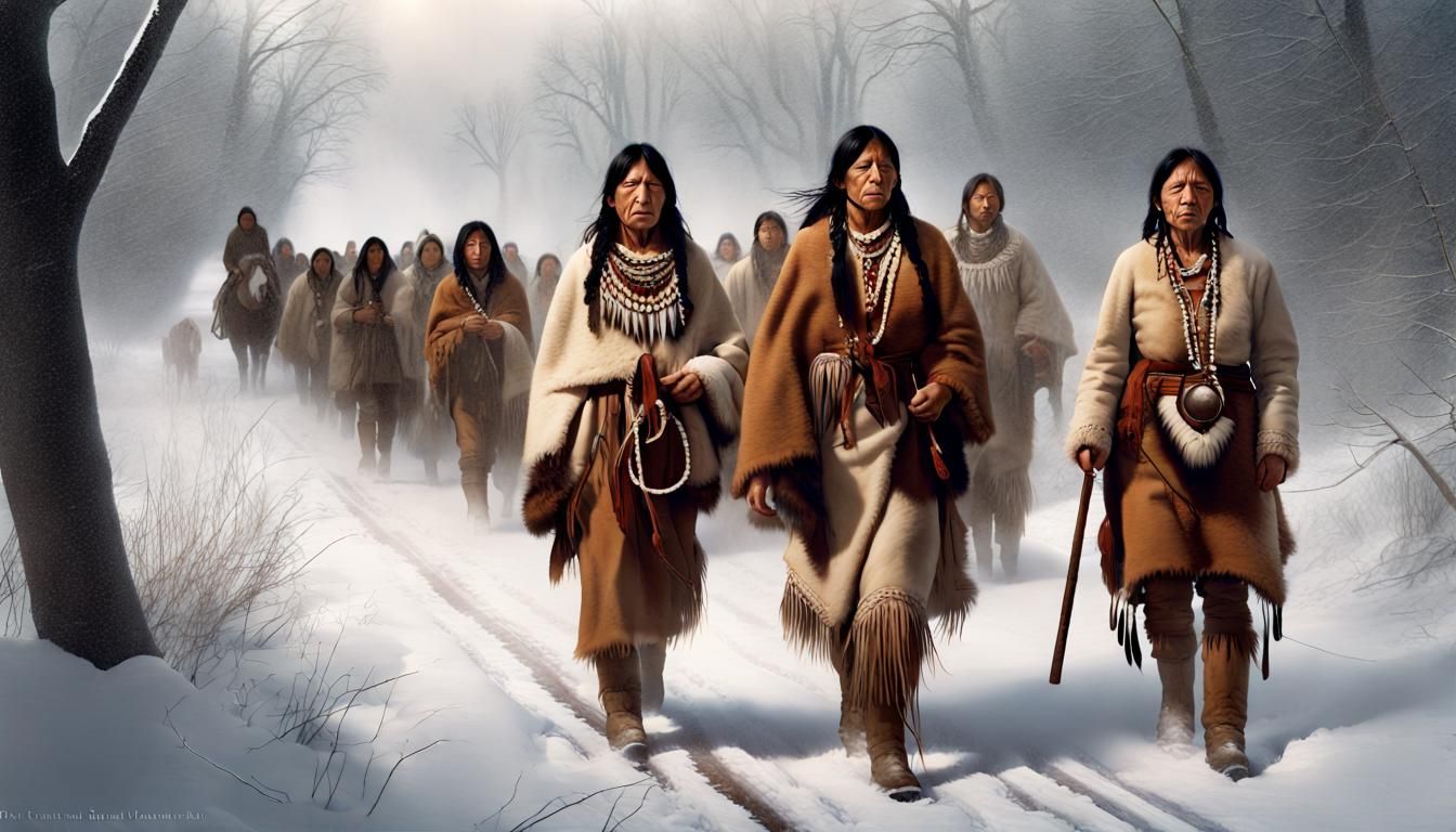 Cherokees Being Forced Along "Trail of Tears"