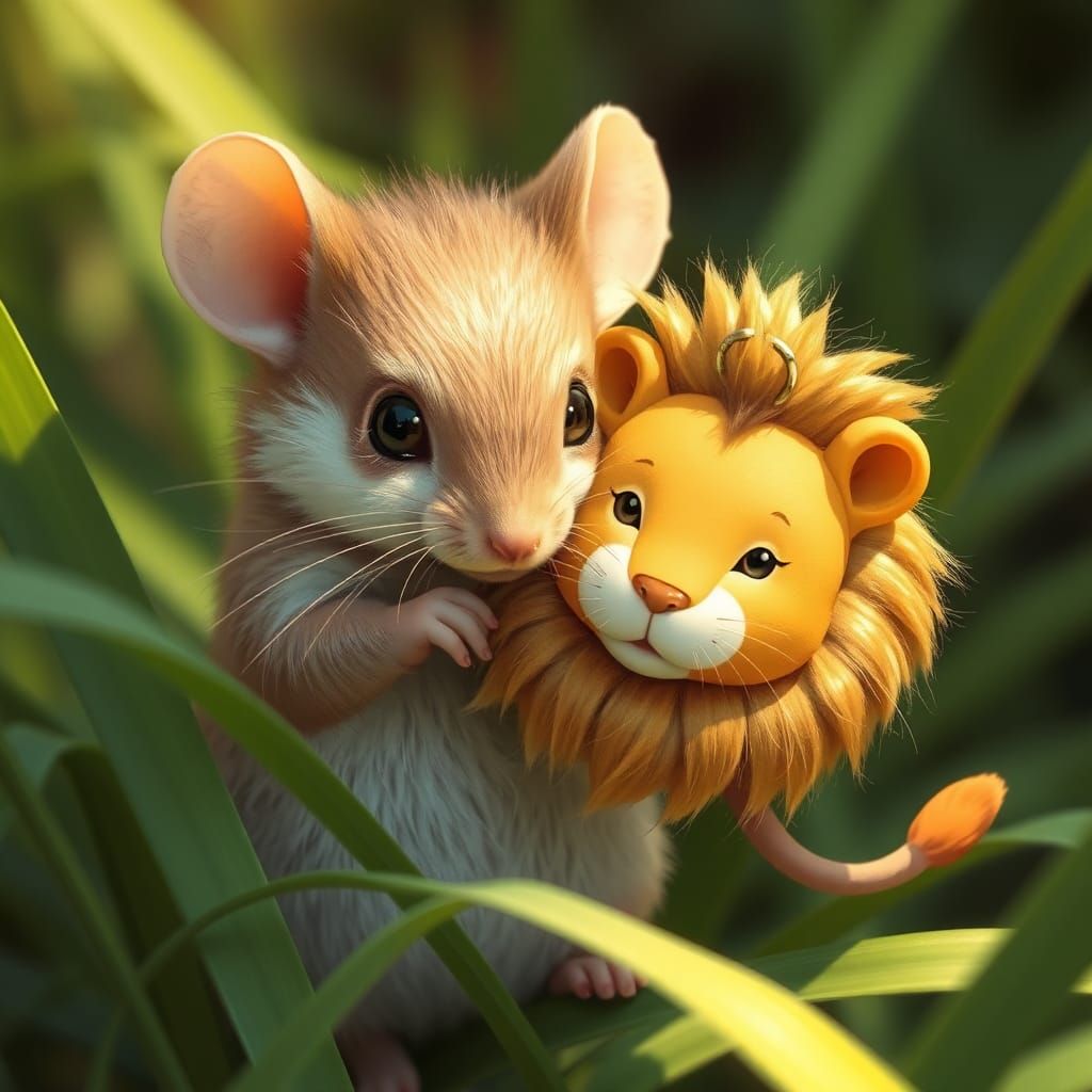 Fluffy Mouse Holding a Dandelion, Whimsical Art