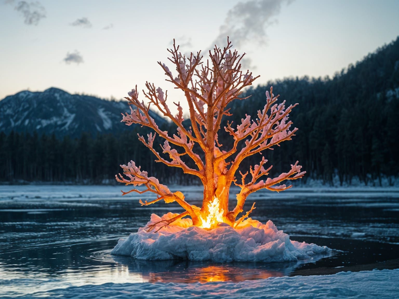 Majestic Tree of Ice and Fire on Island