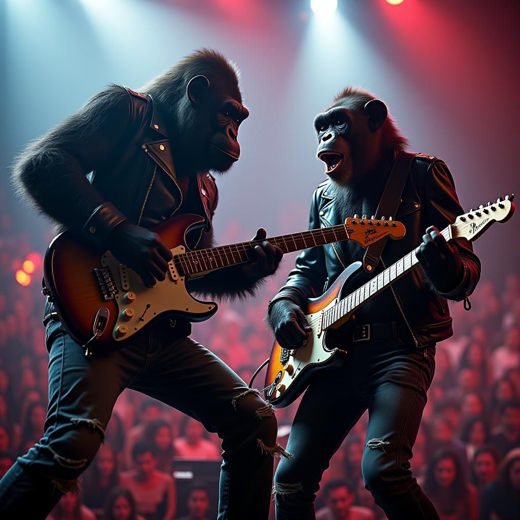 Primate Rock Band Concert in Hyperrealistic Style