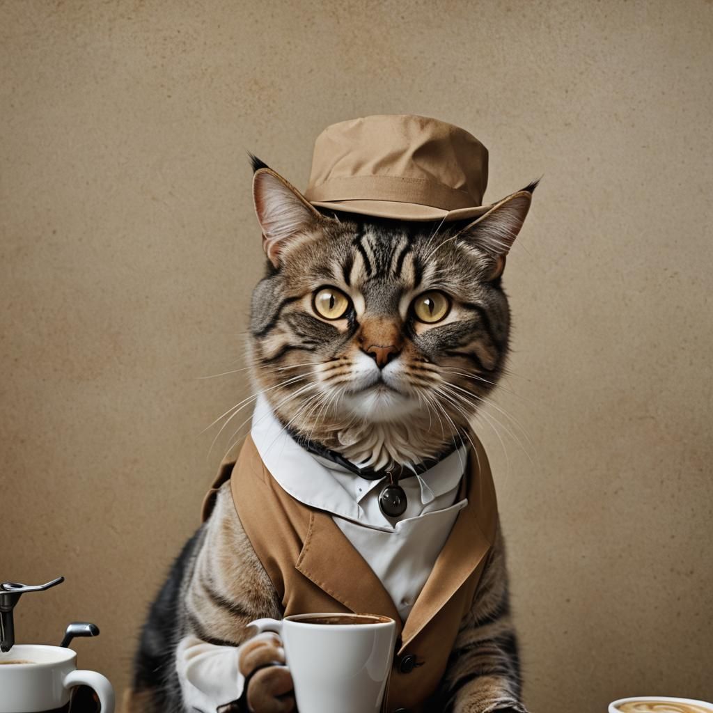 Cat Barista Portrait in Professional Photography Style