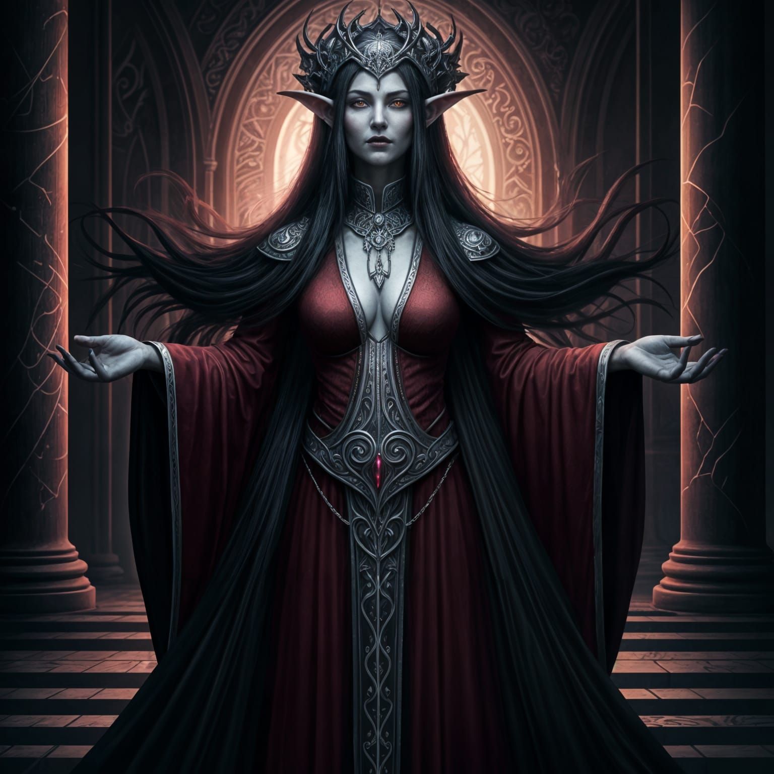 Dark Elf Priestess in Gothic Court