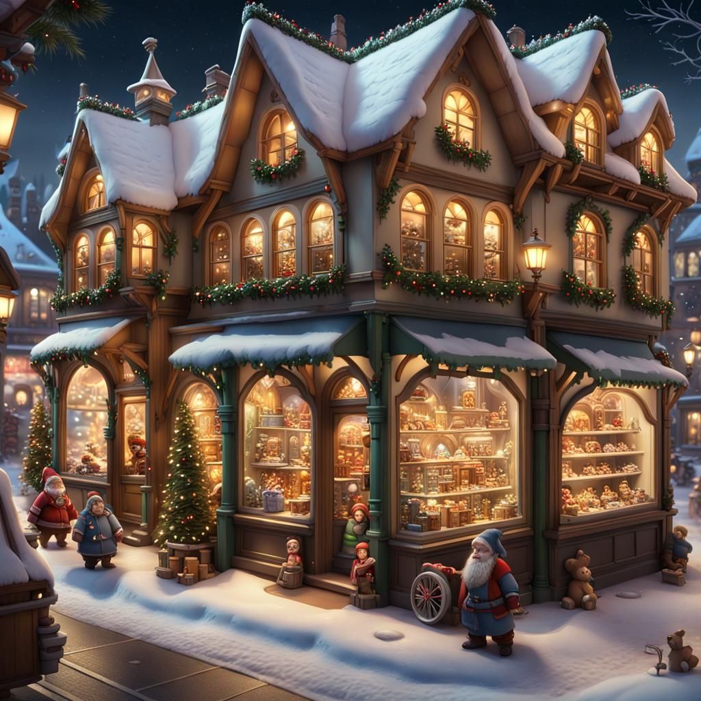 Illuminated Toy Store on Christmas Eve