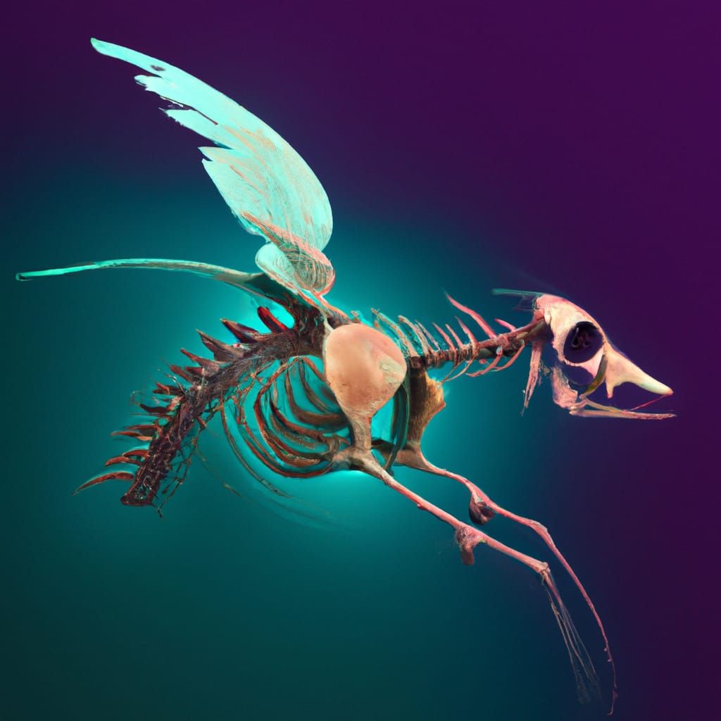 Flying Shiny Animal Skeleton in Fantasy Splash Art