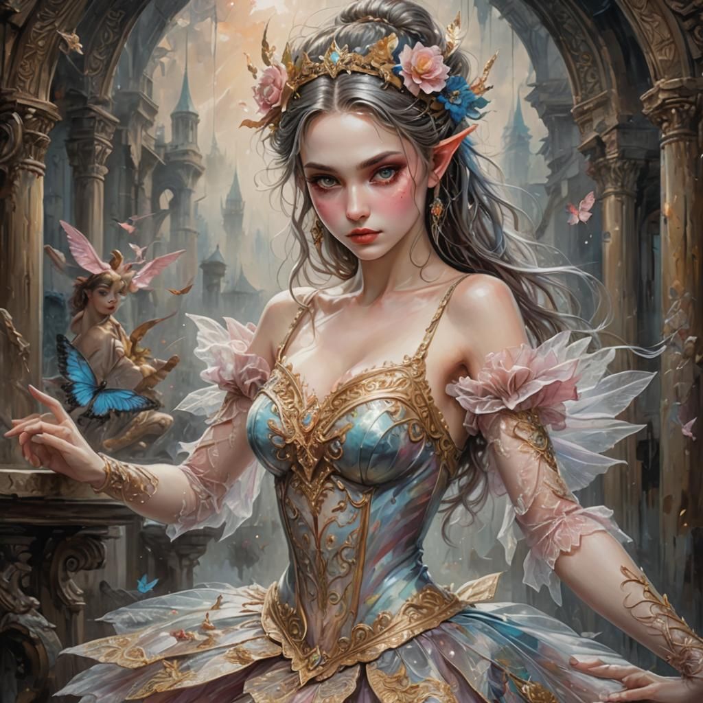 Elegant Elf Ballerina in Grunge Art Style