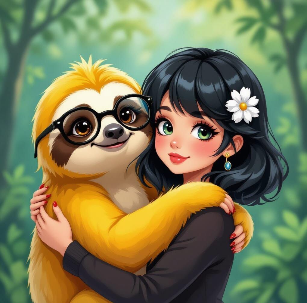 Sloth Hugs Emo Girl: Pop Art Whimsy